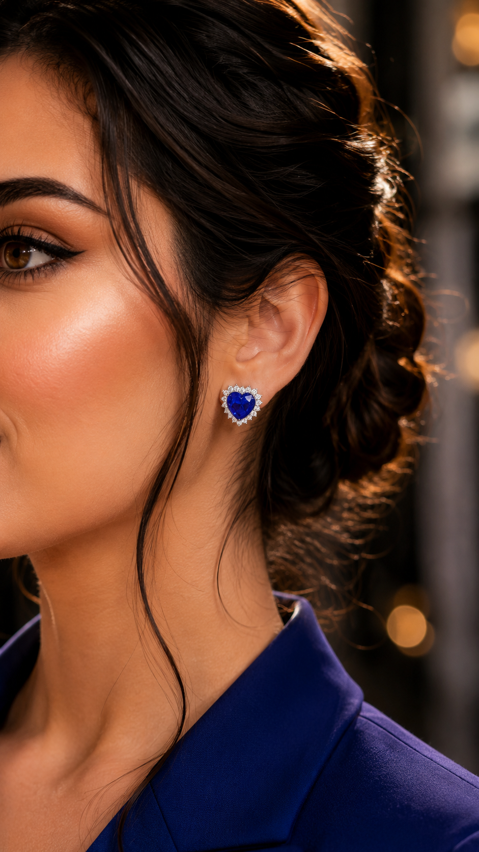 Iris Heart Stud Earrings - Royal Blue