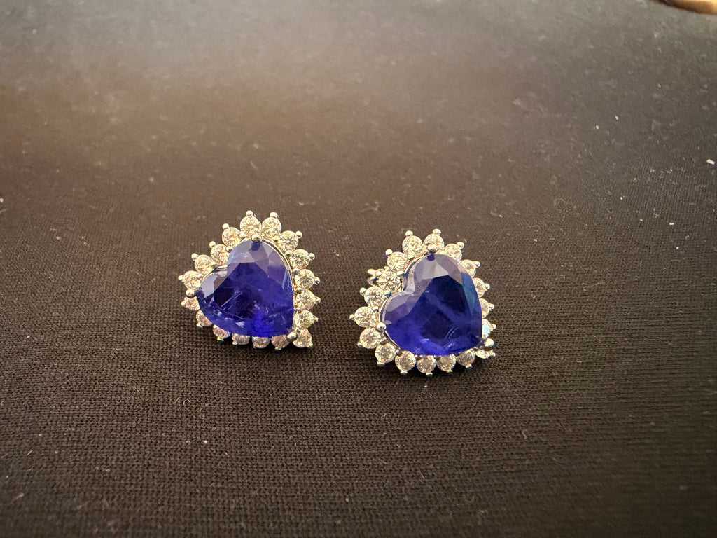 Iris Heart Stud Earrings - Royal Blue