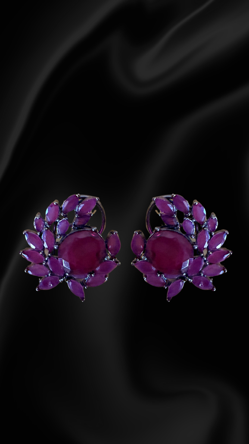Cluster Stud Earrings - Dark Pink