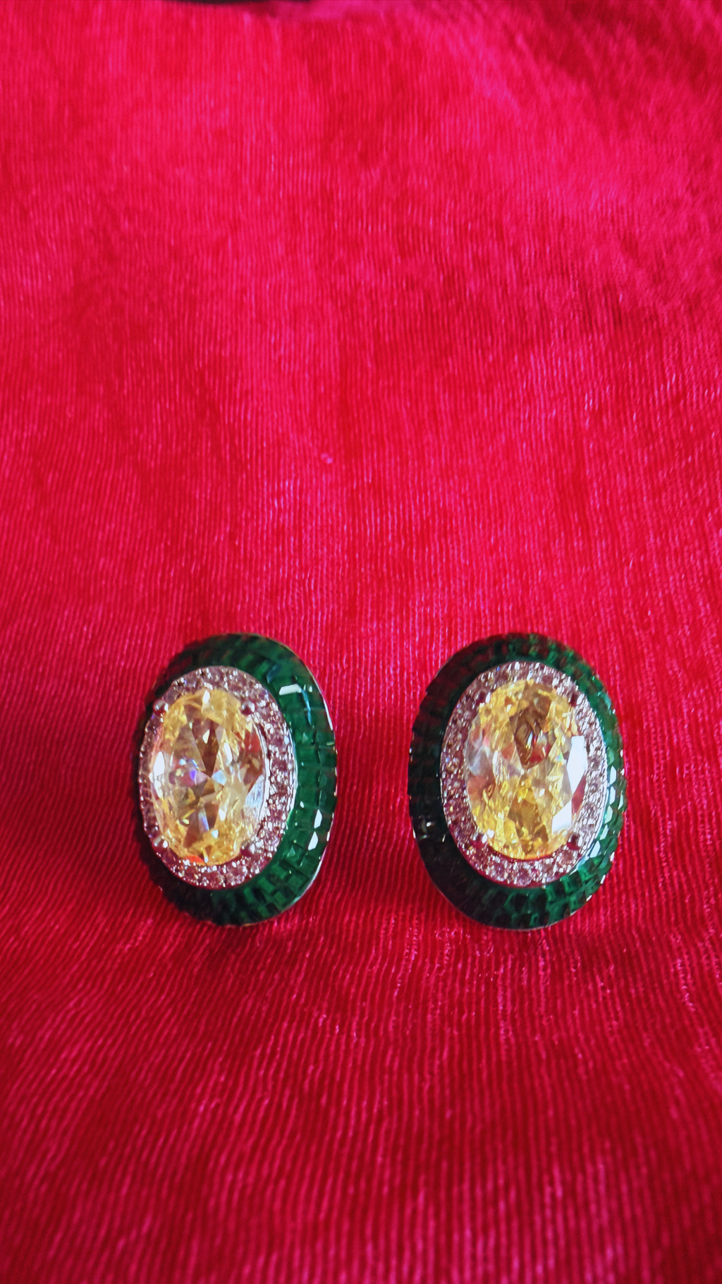 Citrine Emerald Stud Earrings - Green