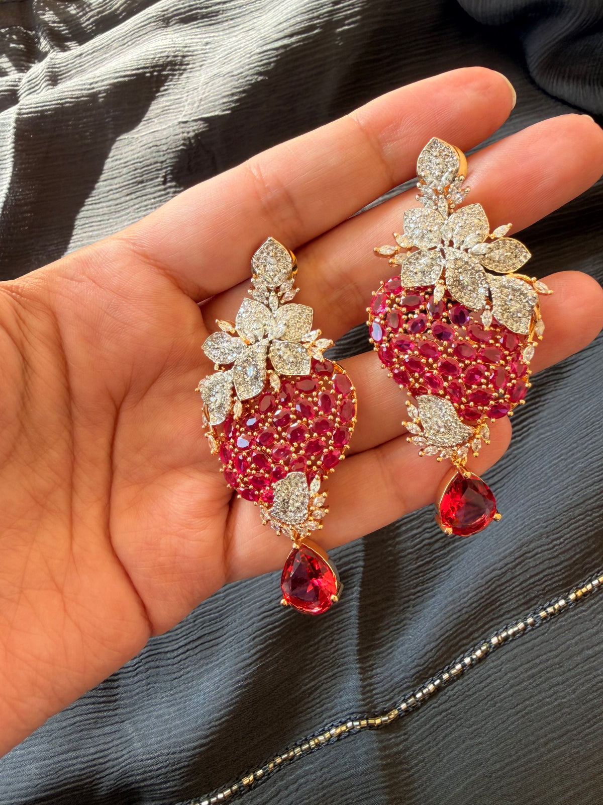 Ruby American Diamond Pendant Set