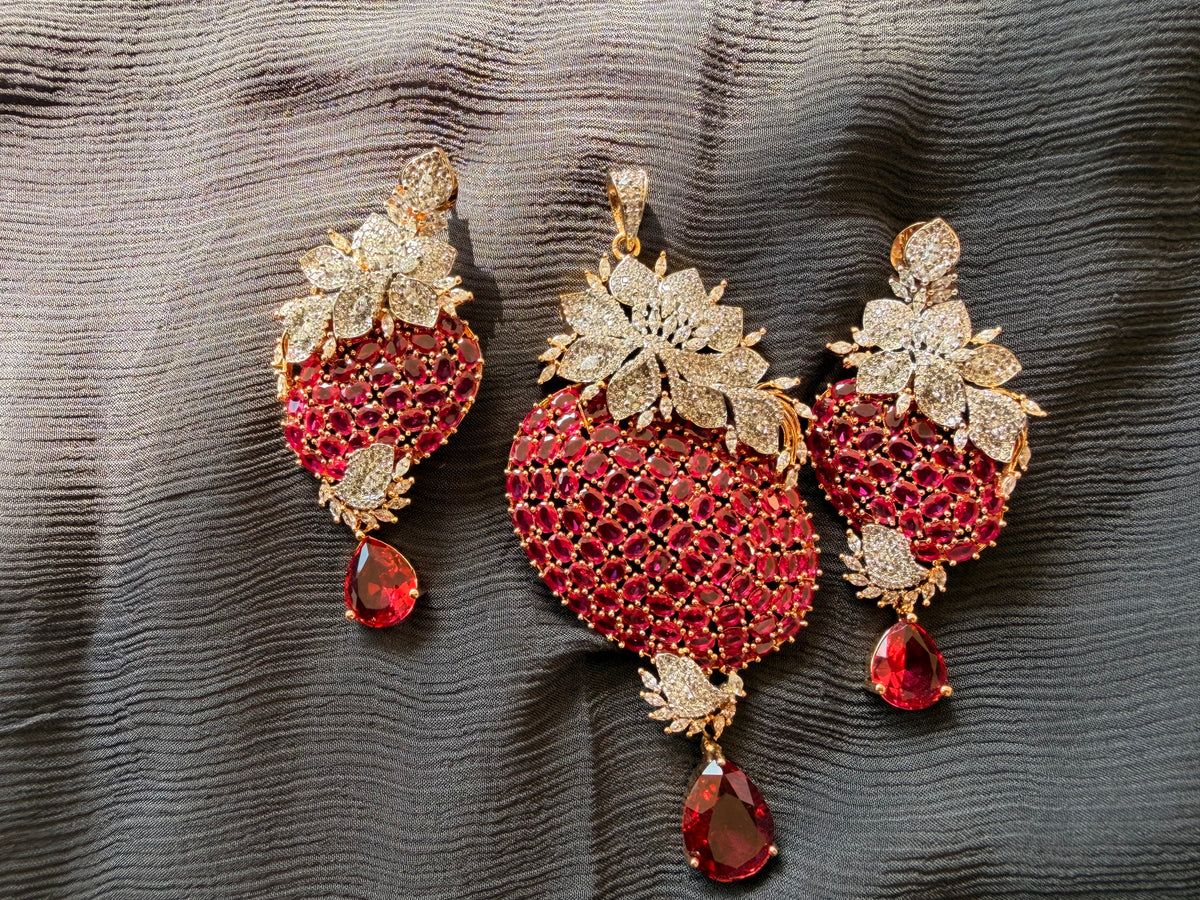 Ruby American Diamond Pendant Set