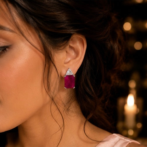 Nova Ruby Stud Earrings - Red