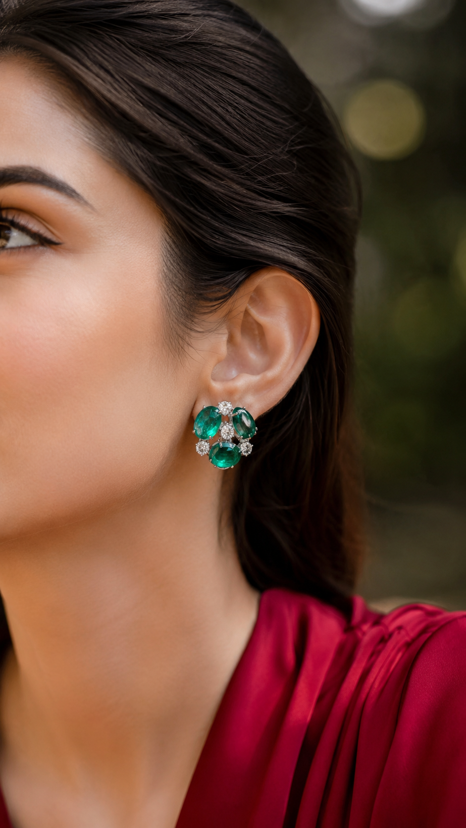Trine Cluster Stud Earrings - Green