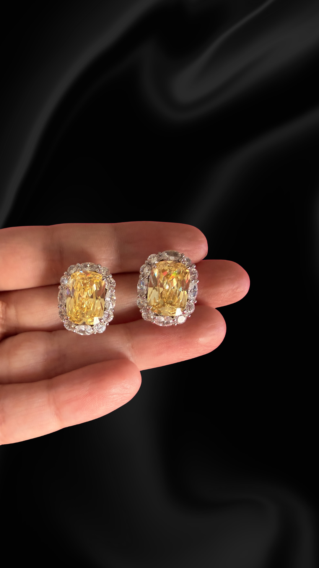 Vega Cushion Halo Stud Earrings - Yellow