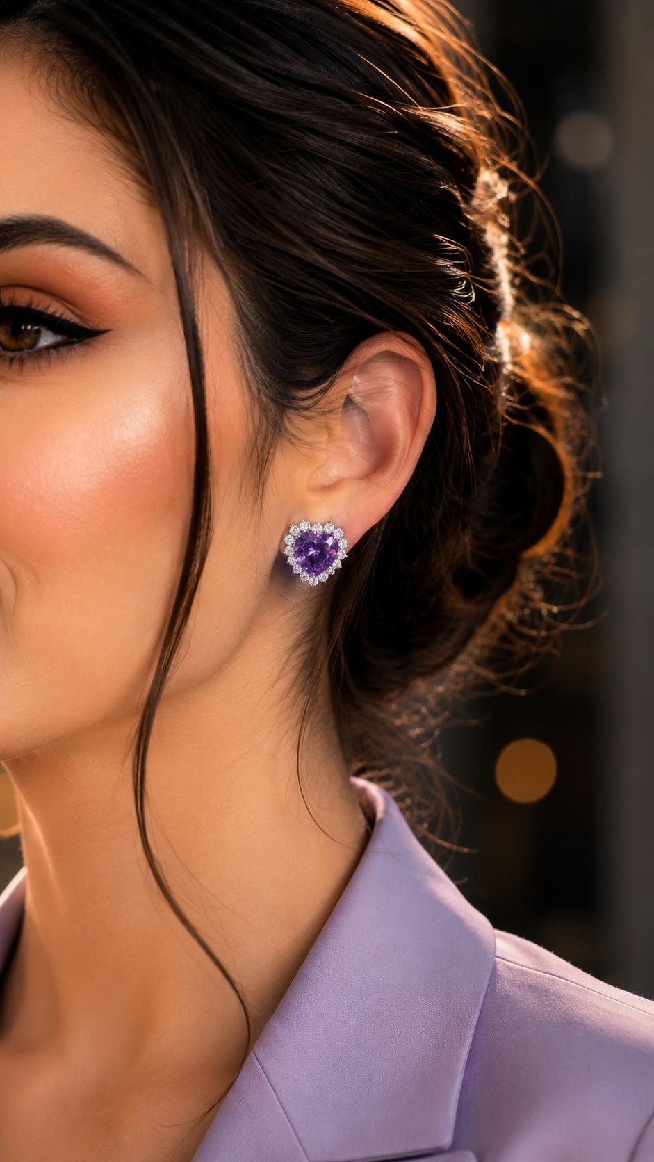 Iris Heart Stud Earrings - Lavender