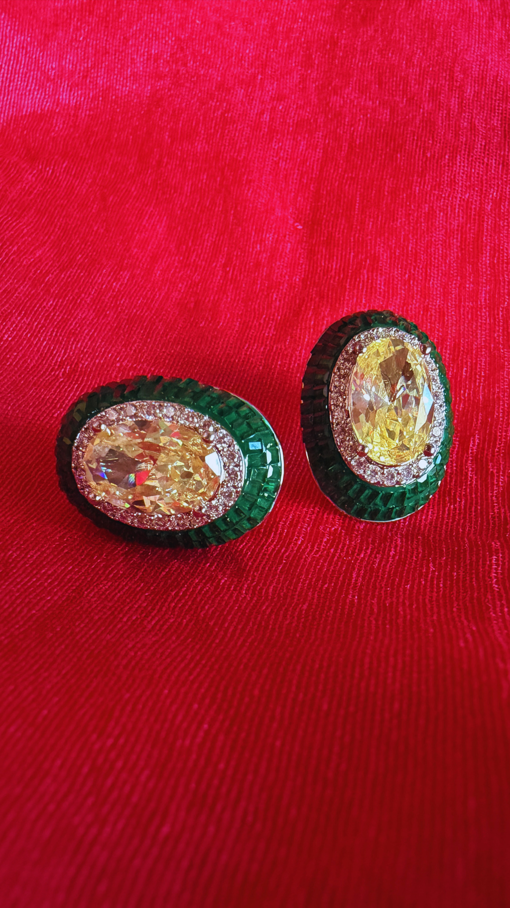 Citrine Emerald Stud Earrings - Green