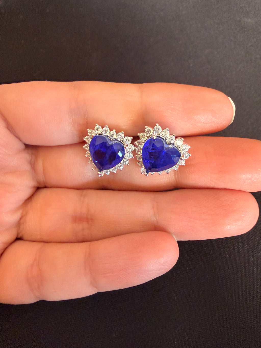 Iris Heart Stud Earrings - Royal Blue