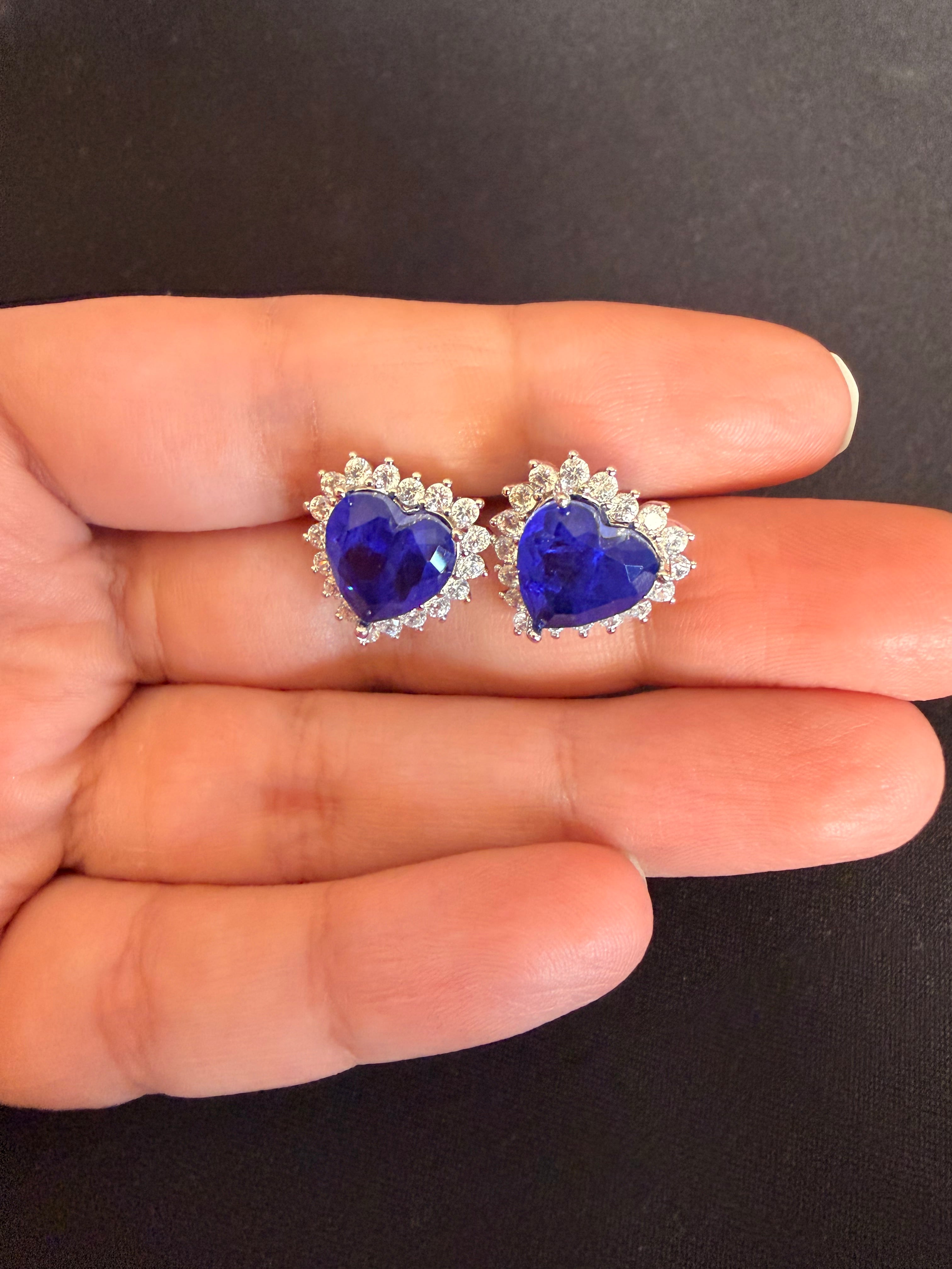 Iris Heart Stud Earrings - Royal Blue