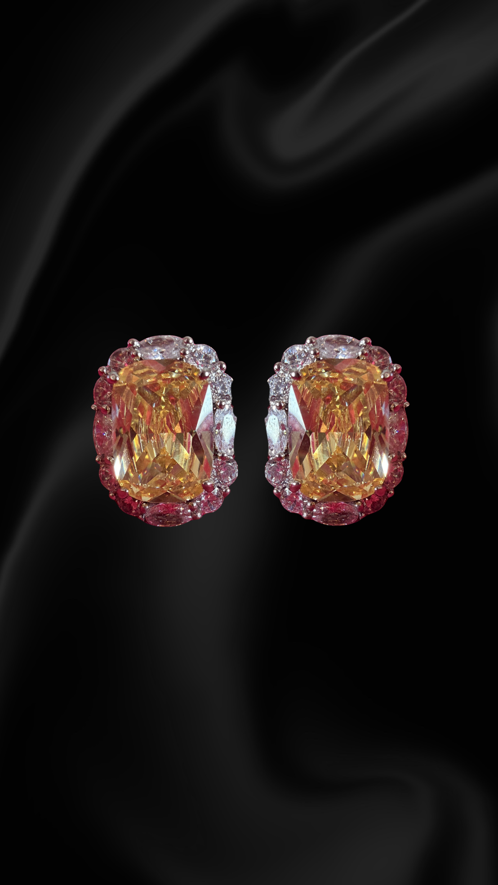 Vega Cushion Halo Stud Earrings - Yellow