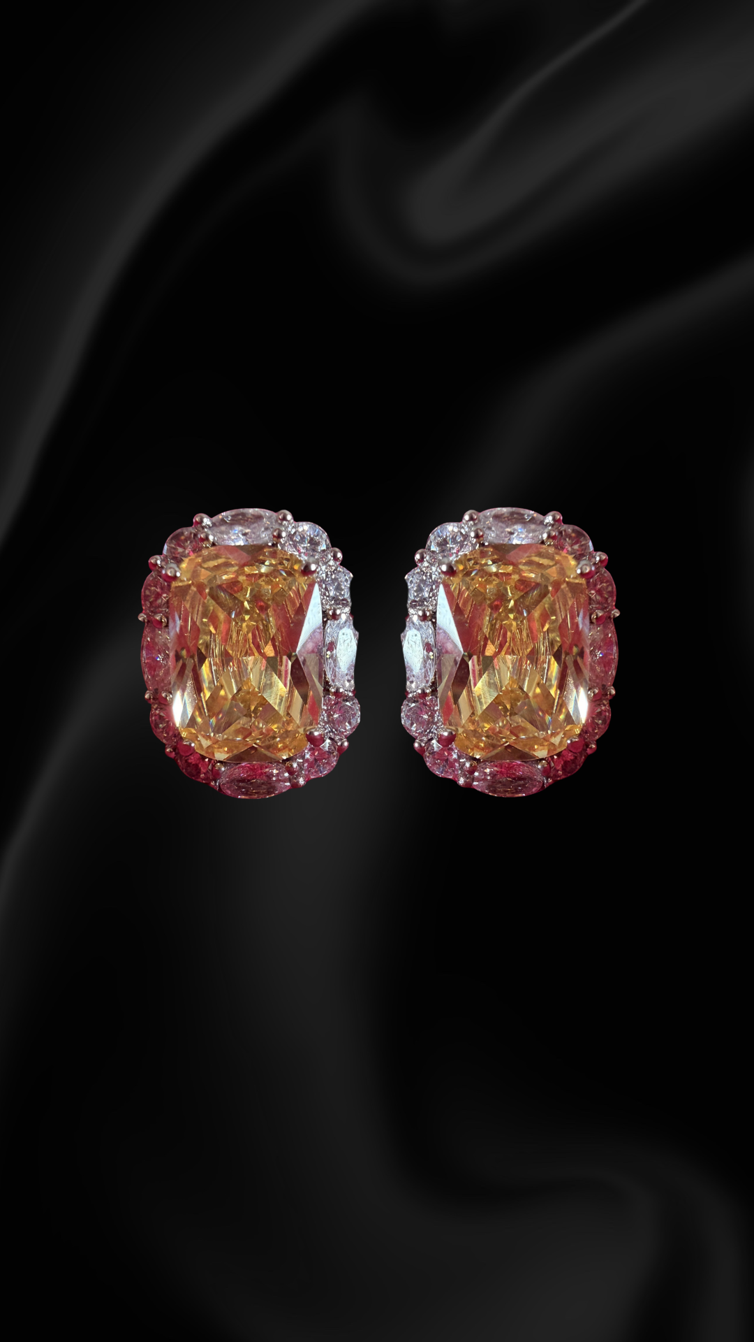 Vega Cushion Halo Stud Earrings - Yellow