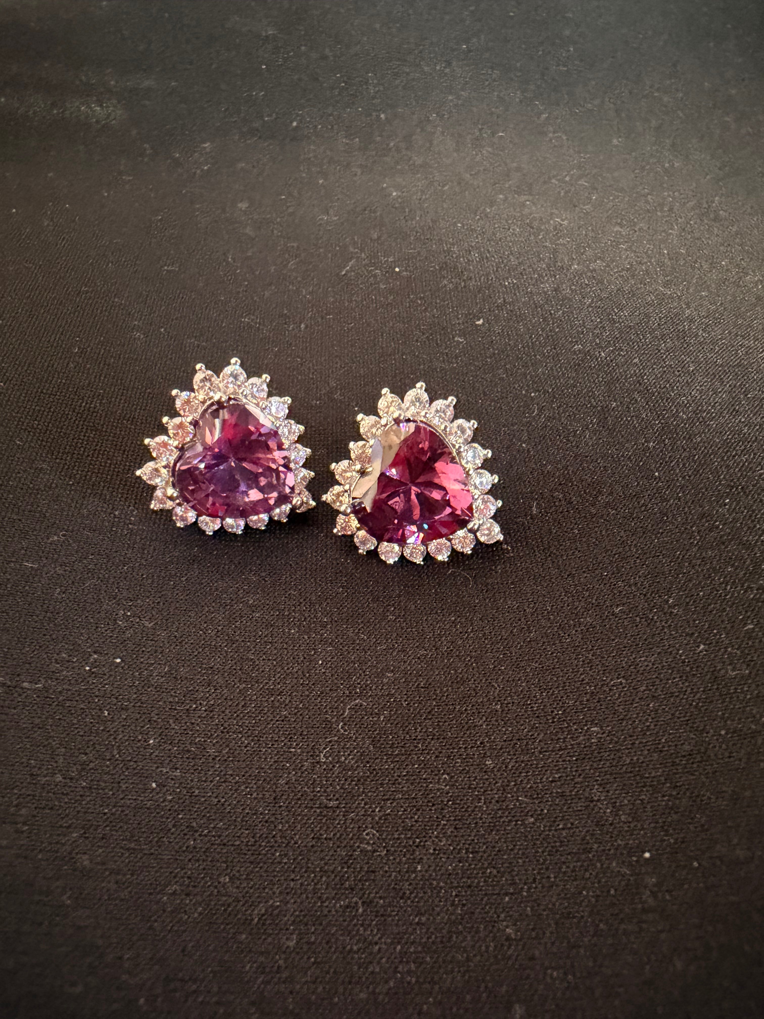 Iris Heart Stud Earrings - Lavender