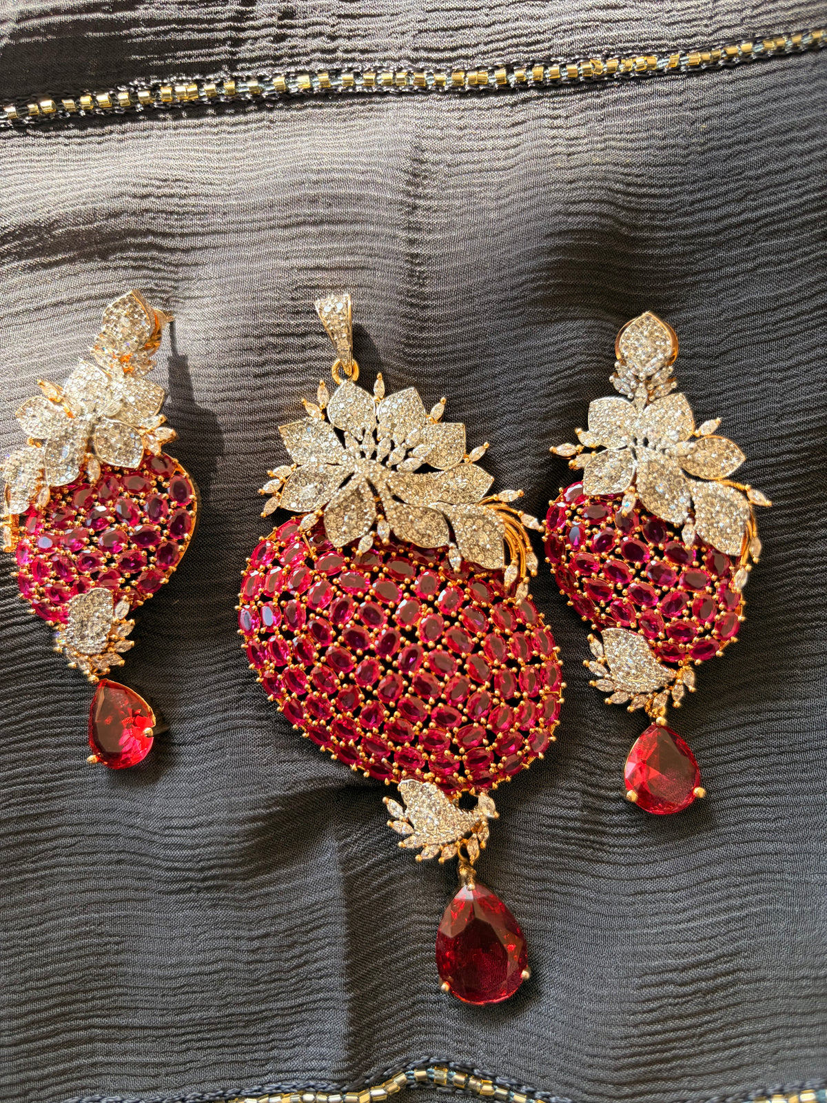 Ruby American Diamond Pendant Set