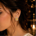 Vega Cushion Halo Stud Earrings - Yellow