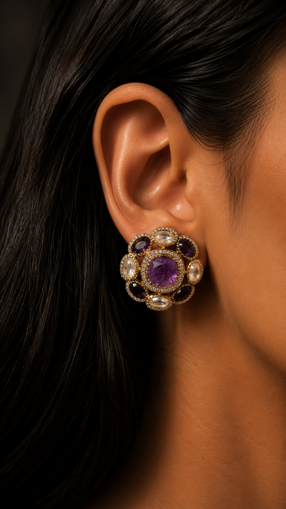 Vintage Royal Cluster Stud Earrings