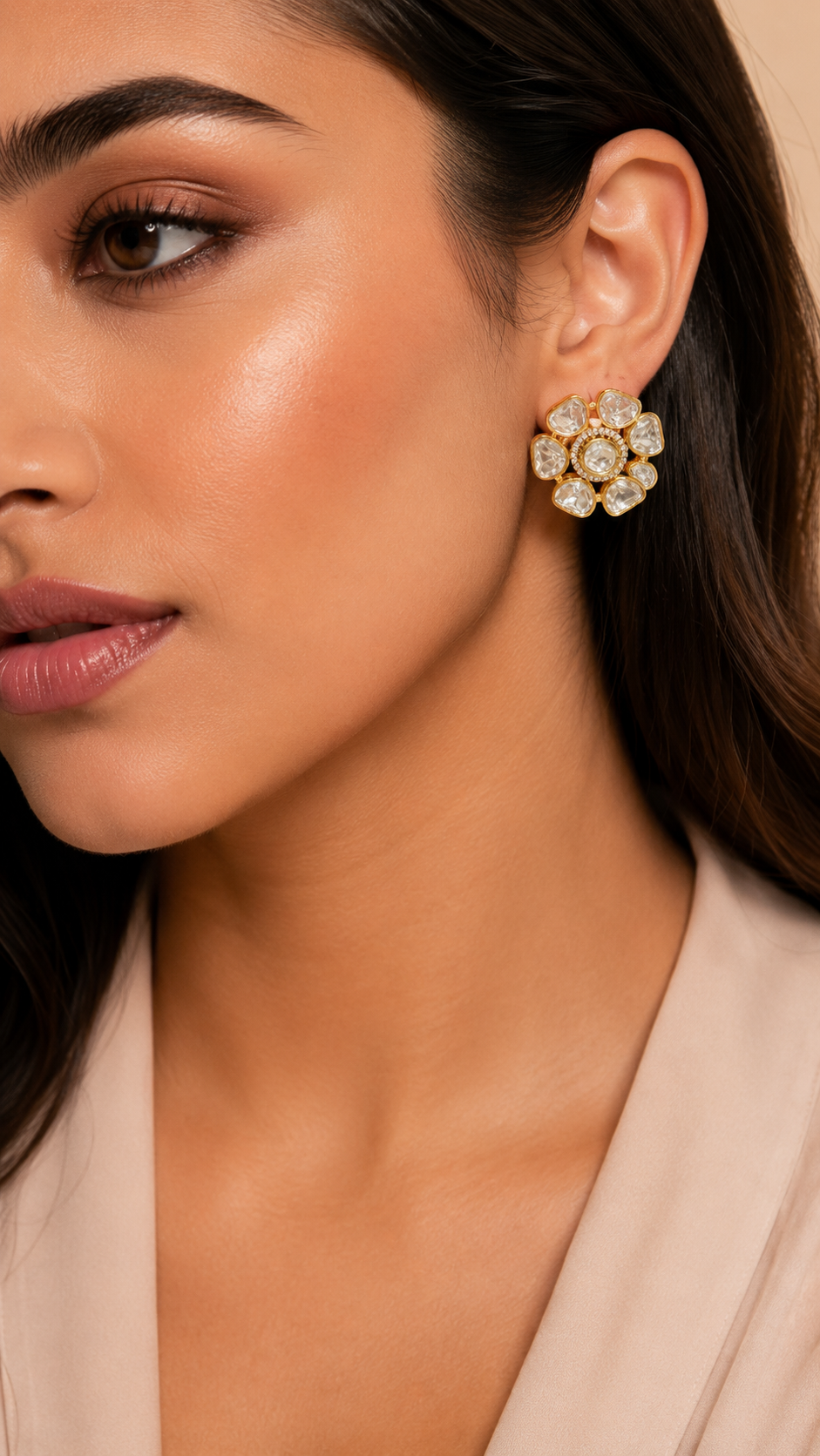 Amara Polki Flower Stud Earrings