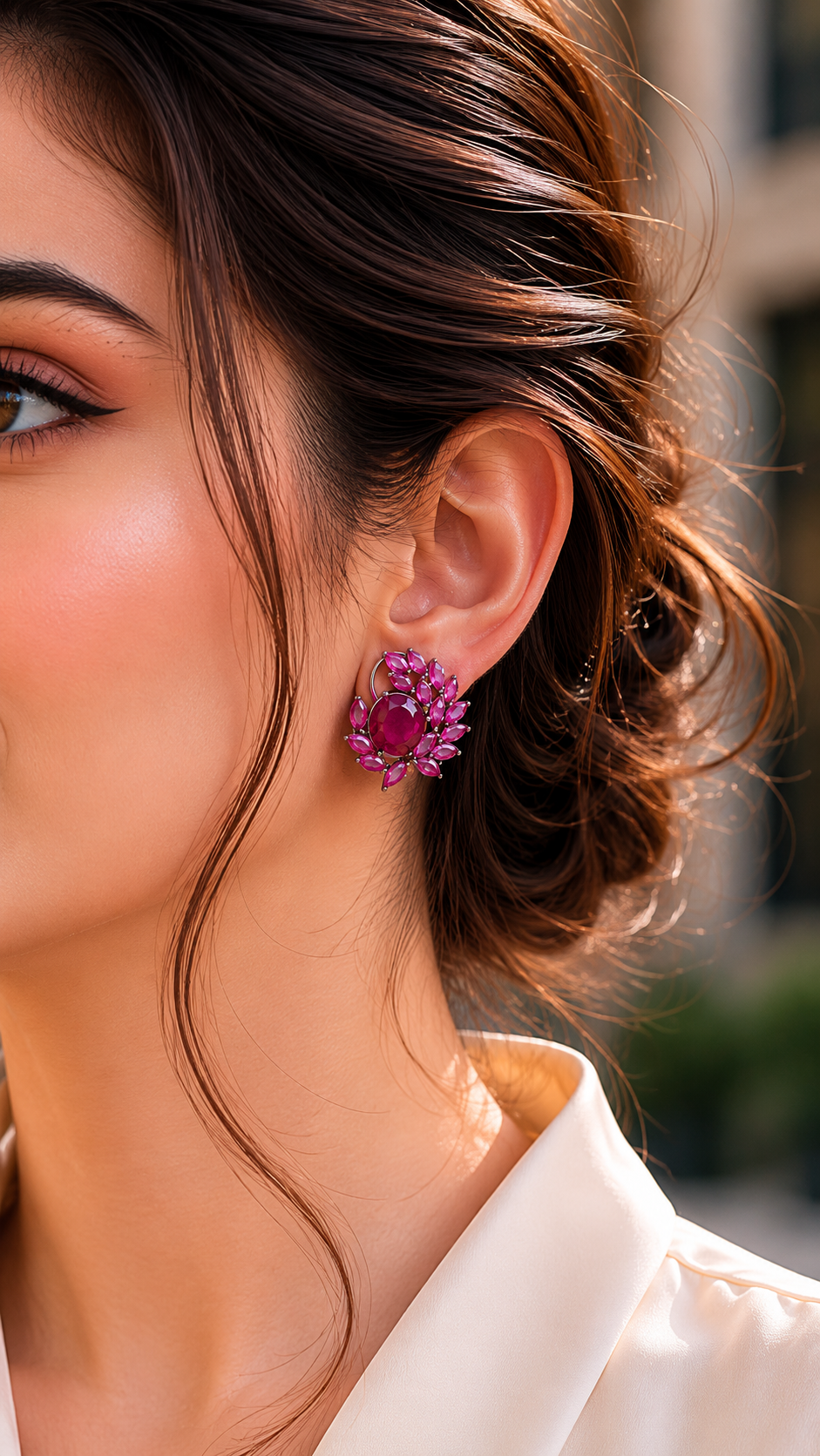 Cluster Stud Earrings - Dark Pink