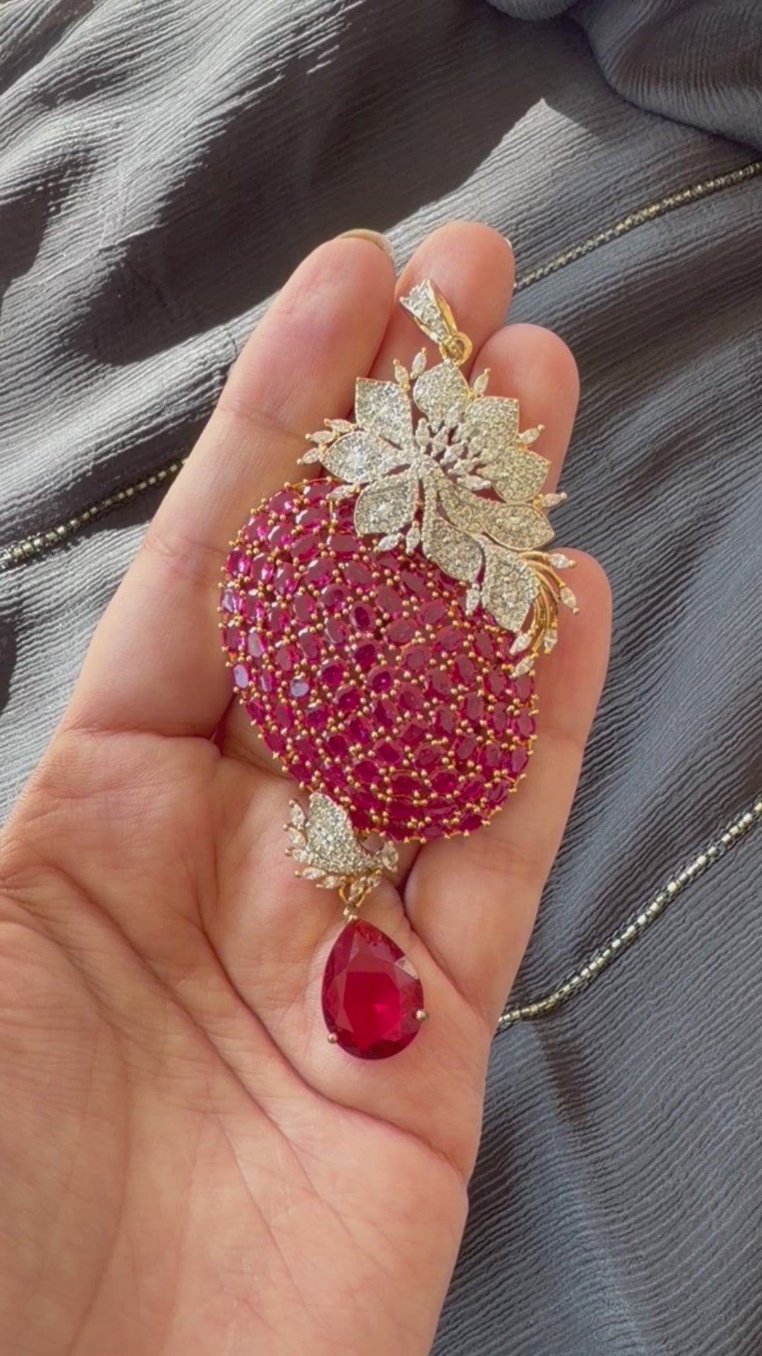Ruby American Diamond Pendant Set