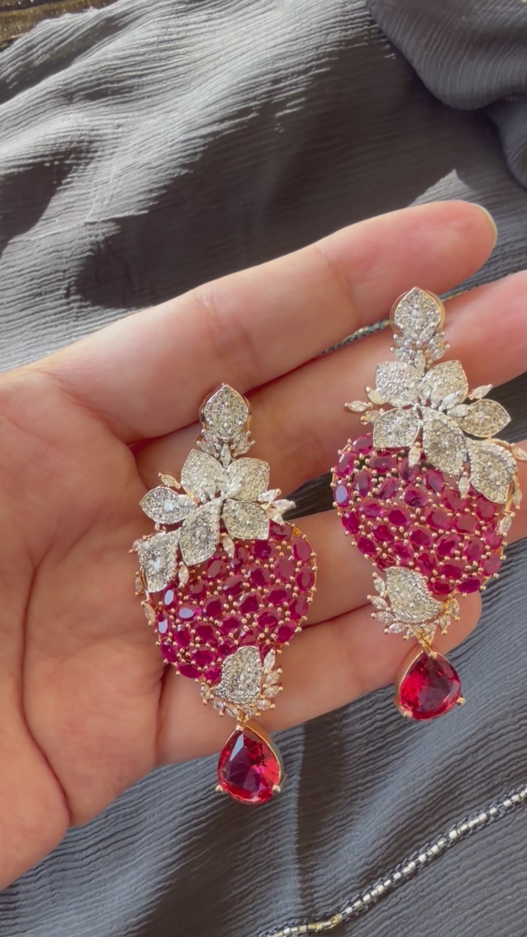 Ruby American Diamond Pendant Set
